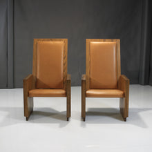 Load image into Gallery viewer, Rare Mid-Century King and Queen Chairs in Oak &amp; Italian Leather