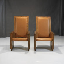 Load image into Gallery viewer, Rare Mid-Century King and Queen Chairs in Oak & Italian Leather