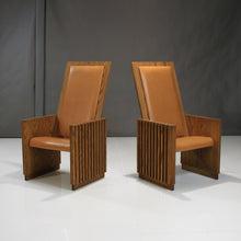 Load image into Gallery viewer, Rare Mid-Century King and Queen Chairs in Oak & Italian Leather