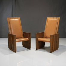 Load image into Gallery viewer, Rare Mid-Century King and Queen Chairs in Oak & Italian Leather