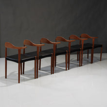 Load image into Gallery viewer, Set of Six (6) Harry Ăstergaard Teak Bull Horn Dining Chairs in Italian Leather