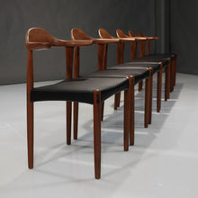 Load image into Gallery viewer, Set of Six (6) Harry Ăstergaard Teak Bull Horn Dining Chairs in Italian Leather