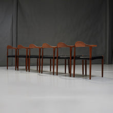 Load image into Gallery viewer, Set of Six (6) Harry Ăstergaard Teak Bull Horn Dining Chairs in Italian Leather