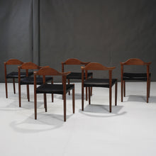 Load image into Gallery viewer, Set of Six (6) Harry Ăstergaard Teak Bull Horn Dining Chairs in Italian Leather