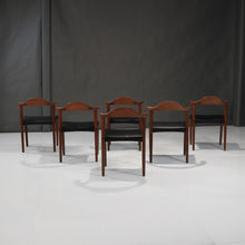 Load image into Gallery viewer, Set of Six (6) Harry Ăstergaard Teak Bull Horn Dining Chairs in Italian Leather