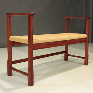 Vintage Hand Made Cherry Entry Bench Papercord Scandinavian Modern