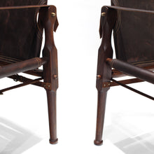 Load image into Gallery viewer, Mid Century Early South African Safari Chairs in Rosewood and Leather - A Pair