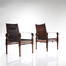 Load image into Gallery viewer, Mid Century Early South African Safari Chairs in Rosewood and Leather - A Pair