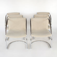 Load image into Gallery viewer, RARE Set of 6 Chrome Cantilever Dining Chairs with Beige Fabric