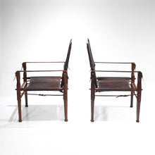 Load image into Gallery viewer, Mid Century Early South African Safari Chairs in Rosewood and Leather - A Pair