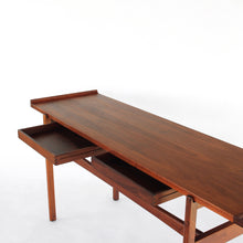 Load image into Gallery viewer, Jens Risom Walnut Console Table with 2 Floating Drawers