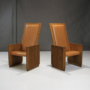 Unique Mid-Century King and Queen Chairs in Oak / Italian Leather