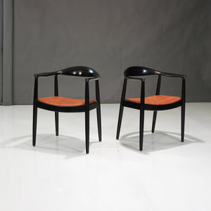 Pair of Mid-Century Ebonized Oak Round Chairs after Hans Wegner