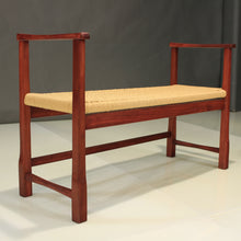 Load image into Gallery viewer, Vintage Hand Made Cherry Entry Bench Papercord Scandinavian Modern