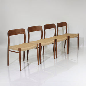 Vintage Niels Moller Model 75 Side Chairs in Oak and Paper Cord - Set of 4