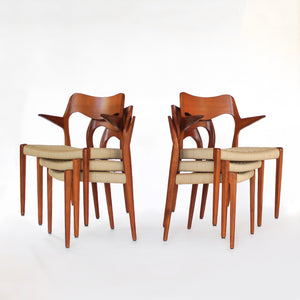 Set of 10 Niels Møller Dining Chairs Model 71 and 55 - Teak and Paper Cord