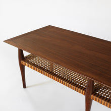 Load image into Gallery viewer, Vintage Mid Century Swedish Modern Coffee Table Walnut and Cane