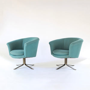 Mid Century Modern Nicos Zographos Swivel Lounge Chairs with Metal Base - Bronze