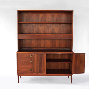 Jack Cartwright for Founders Walnut and Cane Credenza with Rare Hutch