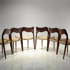 Set of 6 Niels Møller Chairs Model 71 and 55 - Teak and Paper Cord