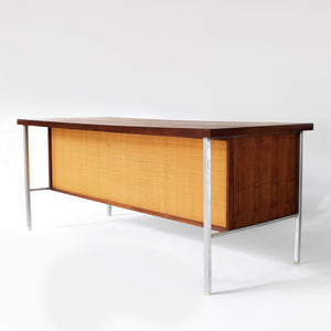 RARE Mid Century Modern Walnut and Cane Desk in Style of Florence Knoll