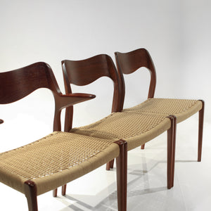 Set of 6 Niels Møller Chairs Model 71 and 55 - Teak and Paper Cord