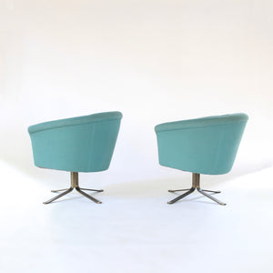 Mid Century Modern Nicos Zographos Swivel Lounge Chairs with Metal Base - Bronze