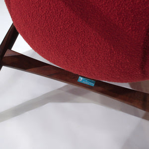 Hans Olsen for Bramin Lounge Chair - Walnut & Red Bouclé