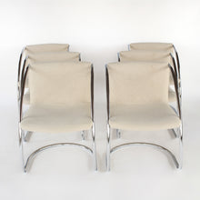 Load image into Gallery viewer, RARE Set of 6 Chrome Cantilever Dining Chairs with Beige Fabric