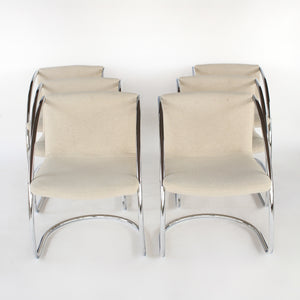 RARE Set of 6 Chrome Cantilever Dining Chairs with Beige Fabric