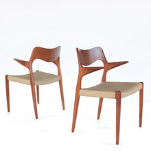 Load image into Gallery viewer, Set of 2 Niels Møller Dining Armchairs Captains Chairs Model 55 - Teak and Paper Cord