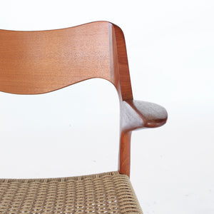 Set of 2 Niels Møller Dining Armchairs Captains Chairs Model 55 - Teak and Paper Cord