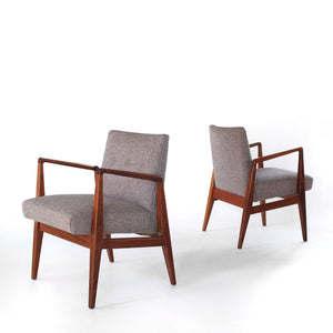 Mid Century Jens Risom Walnut Armchairs Pair of Stunning Lounge Chairs
