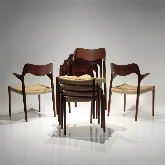 Set of 6 Niels Møller Chairs Model 71 and 55 - Teak and Paper Cord