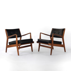 Jens Risom Walnut Lounge Chairs - A Pair
