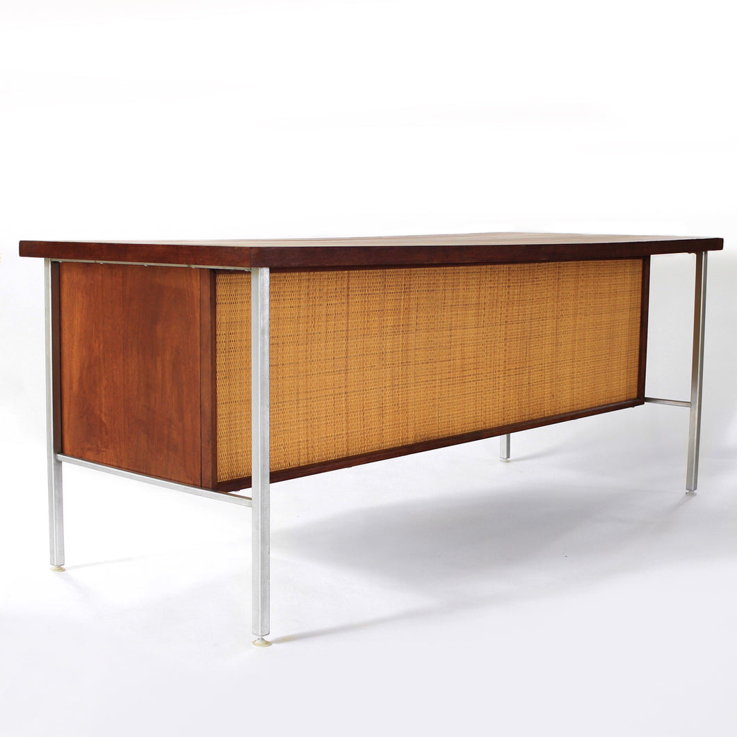 RARE Mid Century Modern Walnut and Cane Desk in Style of Florence Knoll