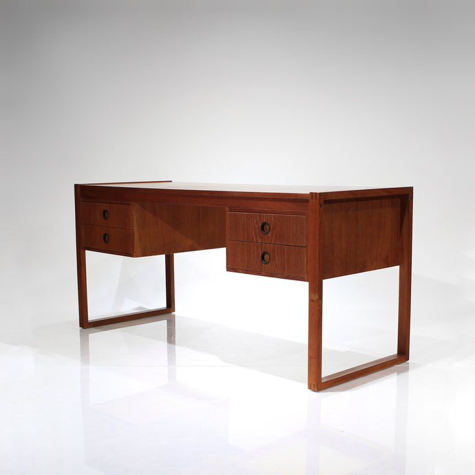 Stunning Mid-Century Danish Teak Desk with Trapezoid Base