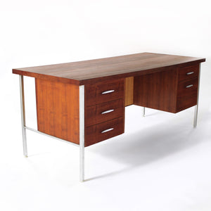 RARE Mid Century Modern Walnut and Cane Desk in Style of Florence Knoll