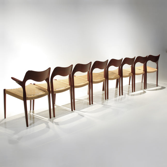 Set of 8 Niels Møller Model 71 and 55 - Teak and Paper Cord