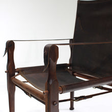 Load image into Gallery viewer, Mid Century Early South African Safari Chairs in Rosewood and Leather - A Pair